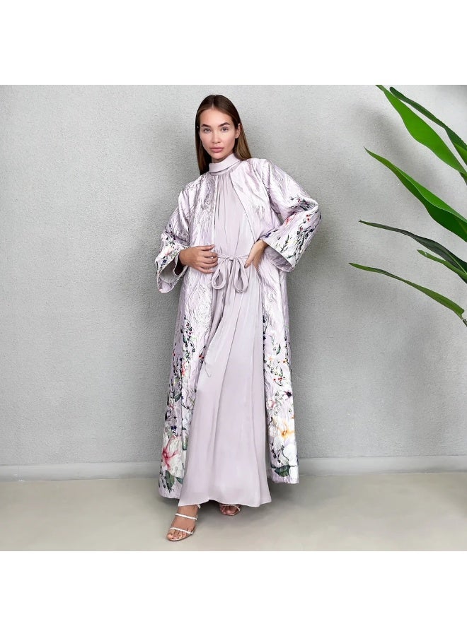 QABEELA RAM23 AISHA MAUVE BROCADE EVENING ABAYA - Image 1